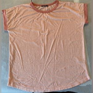 Pink Clover, size Large, salmon and white striped tee shirt